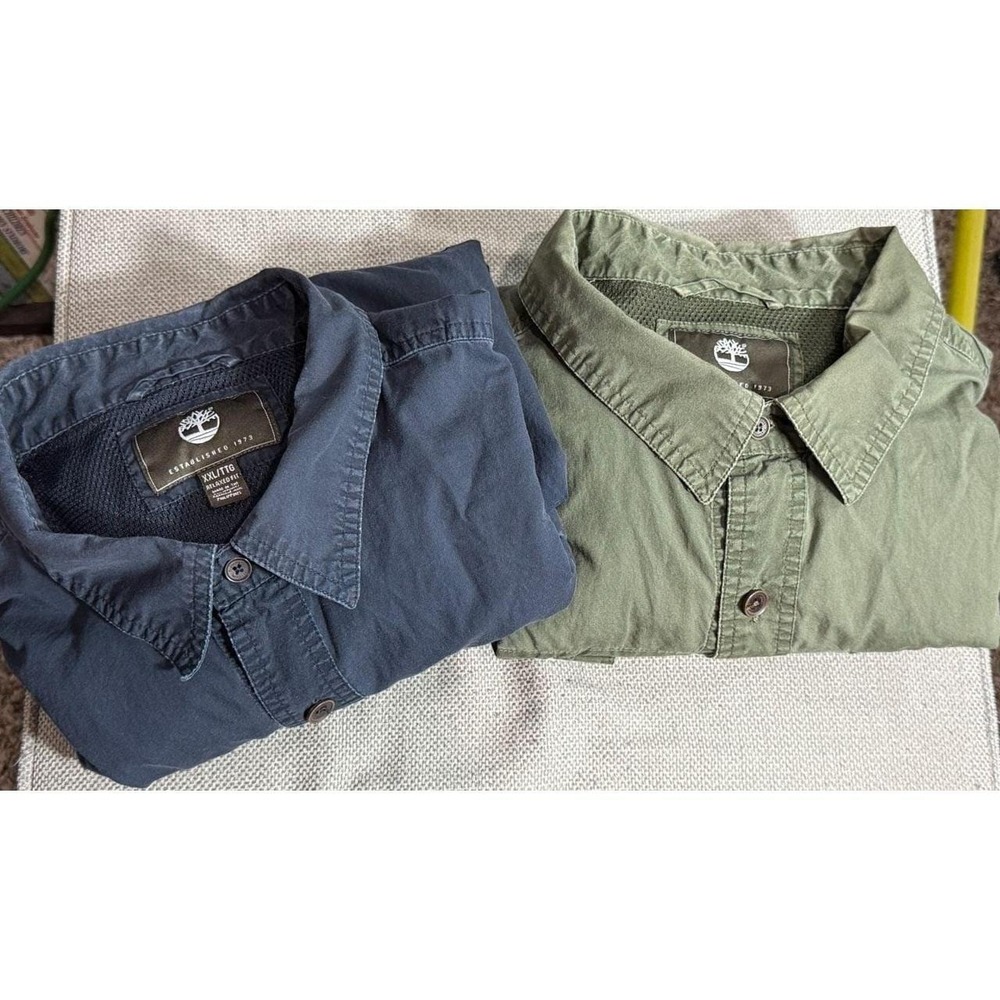 Set of 2 Timberland long sleeve button-down in a deep charcoal/dark gray green